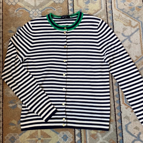 J. Crew Sweaters - J. Crew Navy and Cream Striped Cardigan